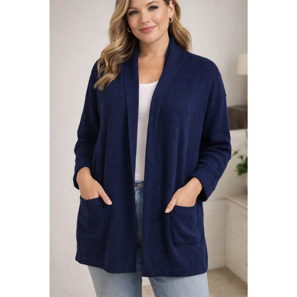 Dakini Womens Navy Blue Cotton Open Front Cardigan Sweater Pockets Sz XS